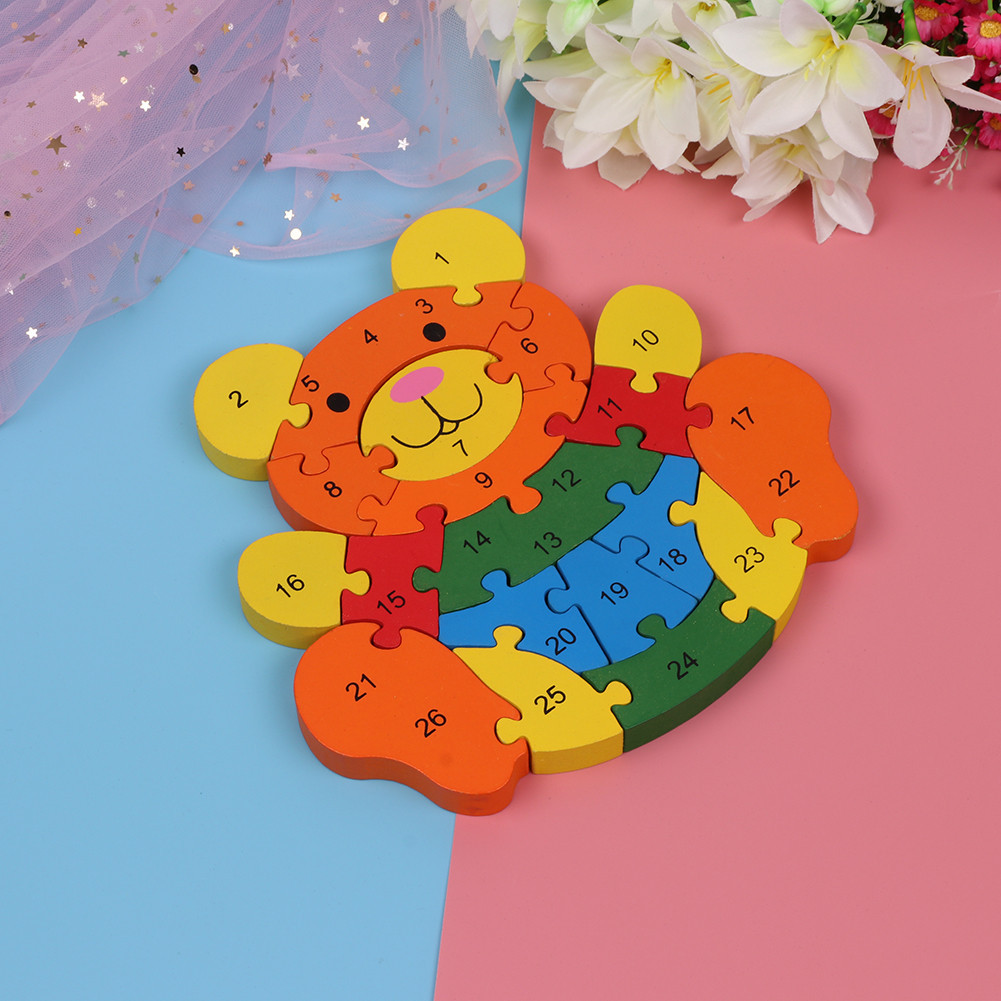 Jokincy alphanumeric wooden cute bear jigsaw puzzle, children's toy, assembly building blocks, educational toy Specification image