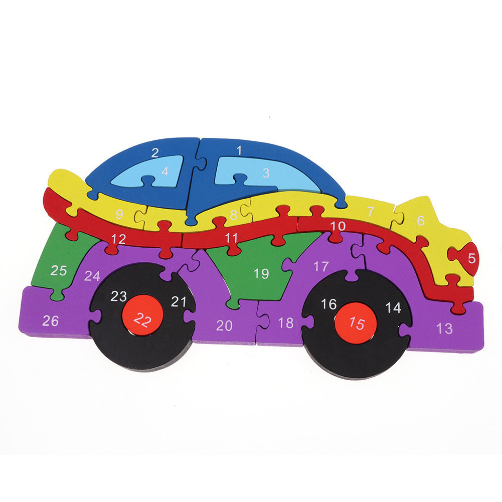 Children's educational enlightenment toys: 26-letter and number cognitive three-dimensional transportation vehicle wooden jigsaw puzzle Application Scenario
