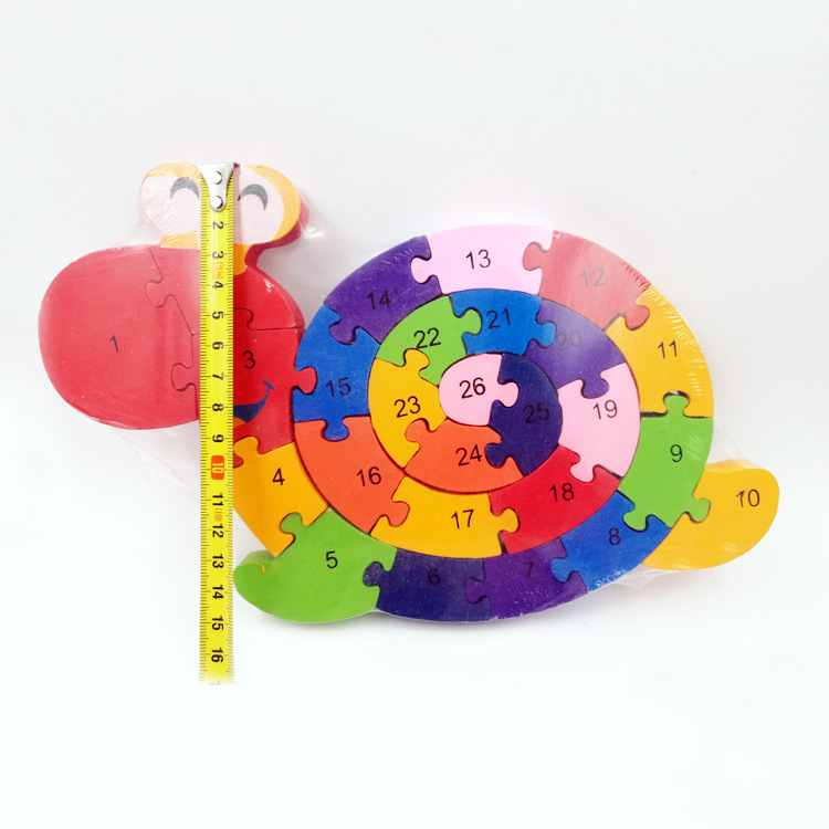 Factory direct sales of eco-friendly wooden 26-letter number children's educational puzzle board 3D snail puzzle details Picture