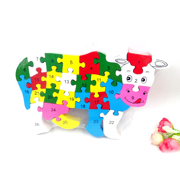 Jokincy English Letter and Number Wooden Colorful Cow Puzzle board Children's educational toy assembly Application Scenario