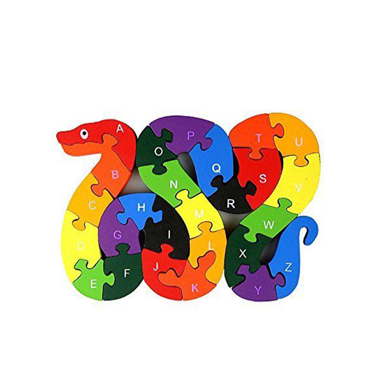 26英文字母数字木制 扭曲蛇拼图 儿童玩具 拼装积木益智玩具