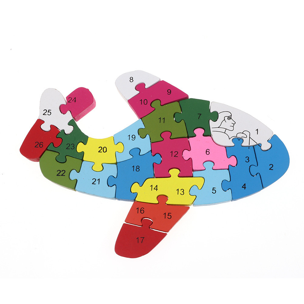 Children's educational enlightenment toys: 26-letter and number cognitive three-dimensional transportation vehicle wooden jigsaw puzzle details Picture