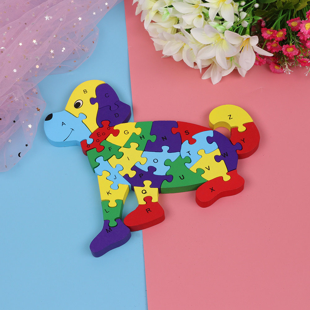 Jokincy 26 English Letter Number Sitting Dog Puzzle Building Block Wooden Toy 3d Stereoscopic Puzzle Application Scenario