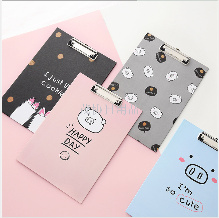 A4 file splint Pig series handwriting clip Bill file folder Handout folder Paper writing pad
