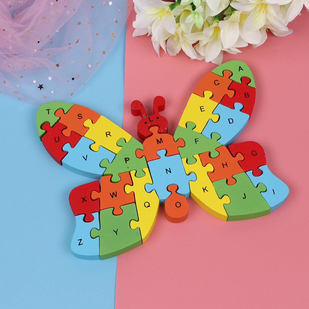 Jokincy numbers 26 English letters Butterfly wooden animal jigsaw puzzle Early education and intelligence toy details Picture