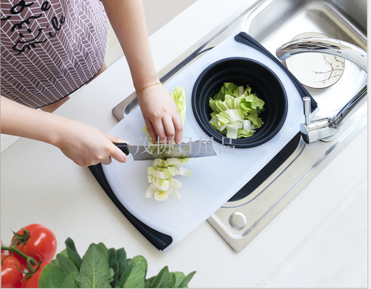 厨房多功能塑料砧板家用防霉伸缩沥水切菜板洗菜水槽收纳篮