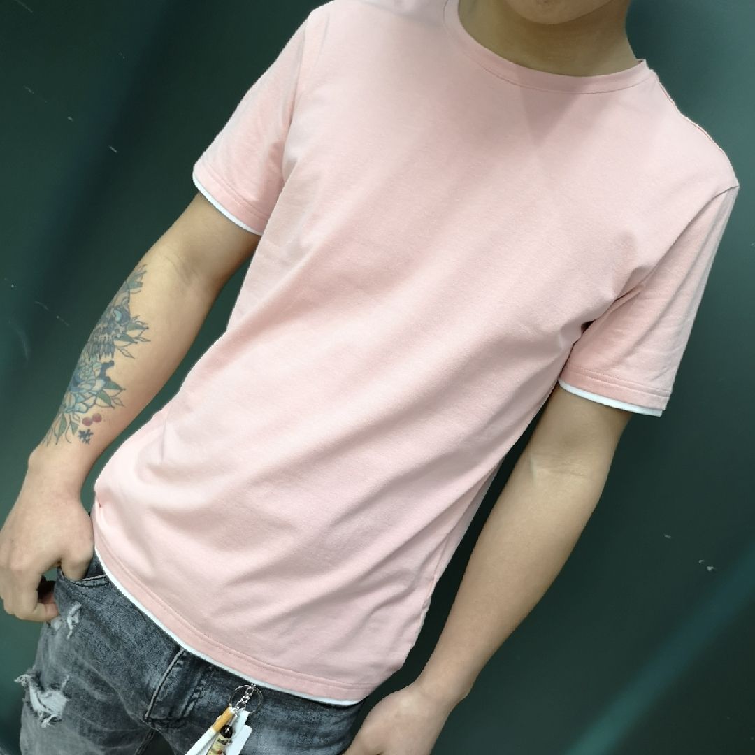 Men's all-cotton plain base, loose, slightly wide, form-fitting, simple and fashionable short-sleeved and half-sleeved T-shirt