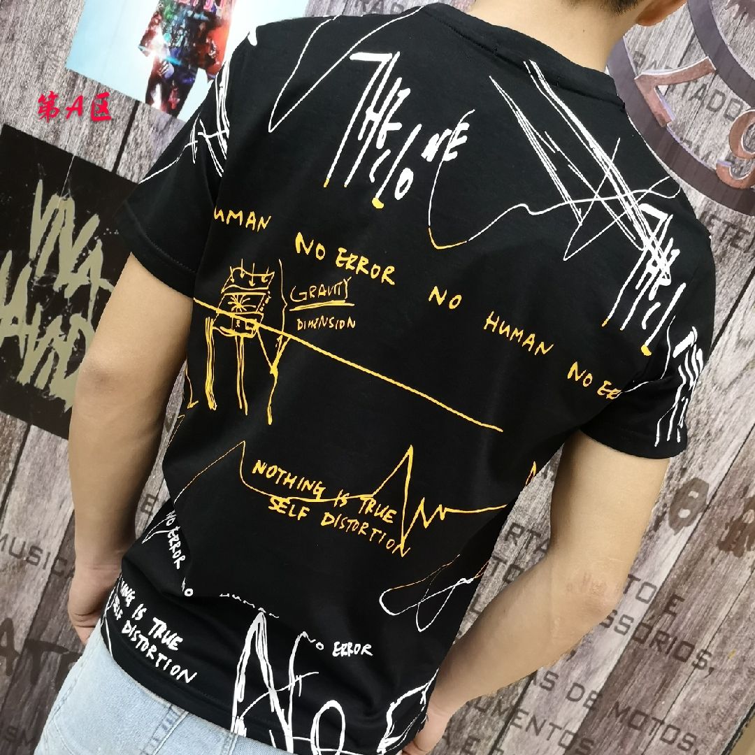 Men's short-sleeved, fashionable and trendy all-cotton silk glossy half-sleeved men's T-shirt Specification image