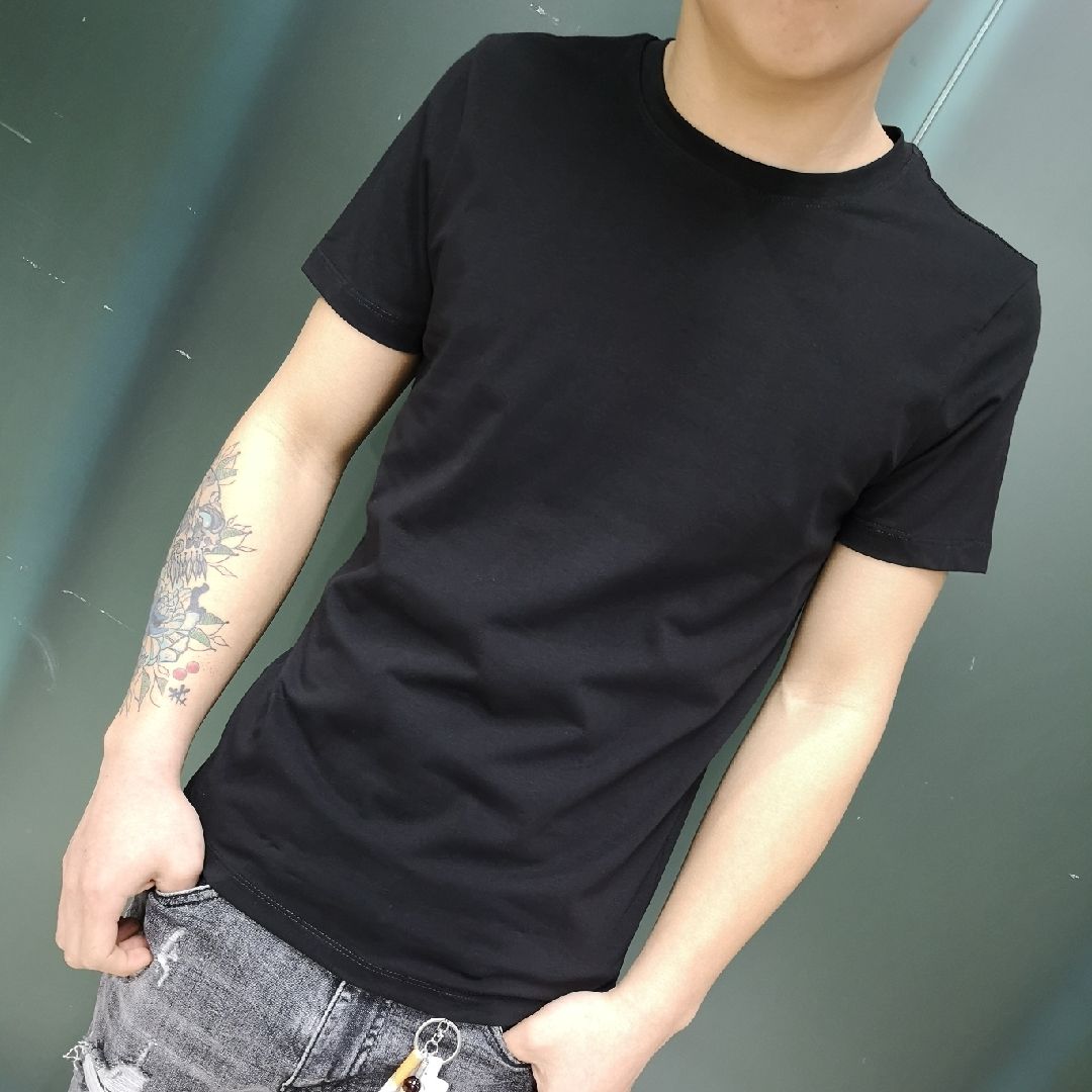 Men's all-cotton, bare-cut, body-hugging, fashionable and trendy short-sleeved and half-sleeved T-shirt Specification image