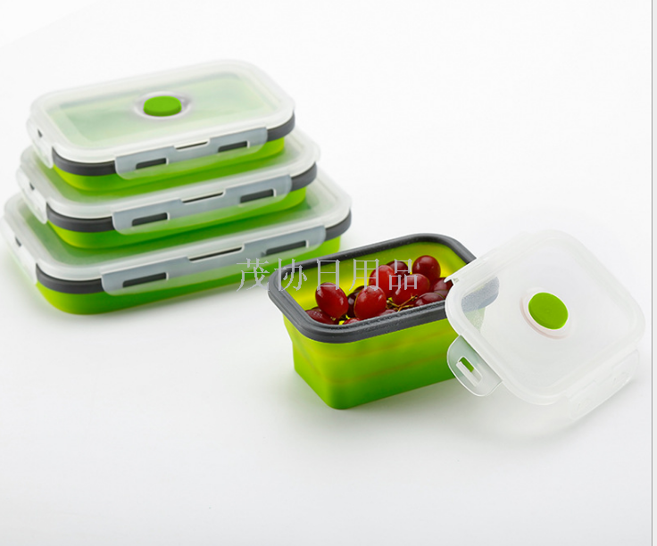 FDA Portable folding lunch Box Circular silicone lunch box microwave bento box plastic refrigerator lunch box
