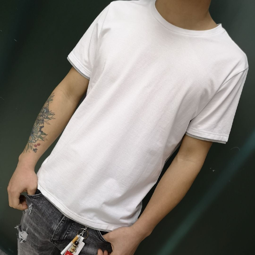 Men's all-cotton plain base, loose, slightly wide, form-fitting, simple and fashionable short-sleeved and half-sleeved T-shirt details Picture