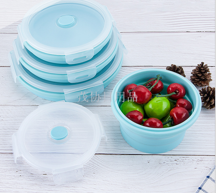 FDA Portable folding lunch box Round silicone lunch box Microwave bento box Plastic refrigerator lunch box