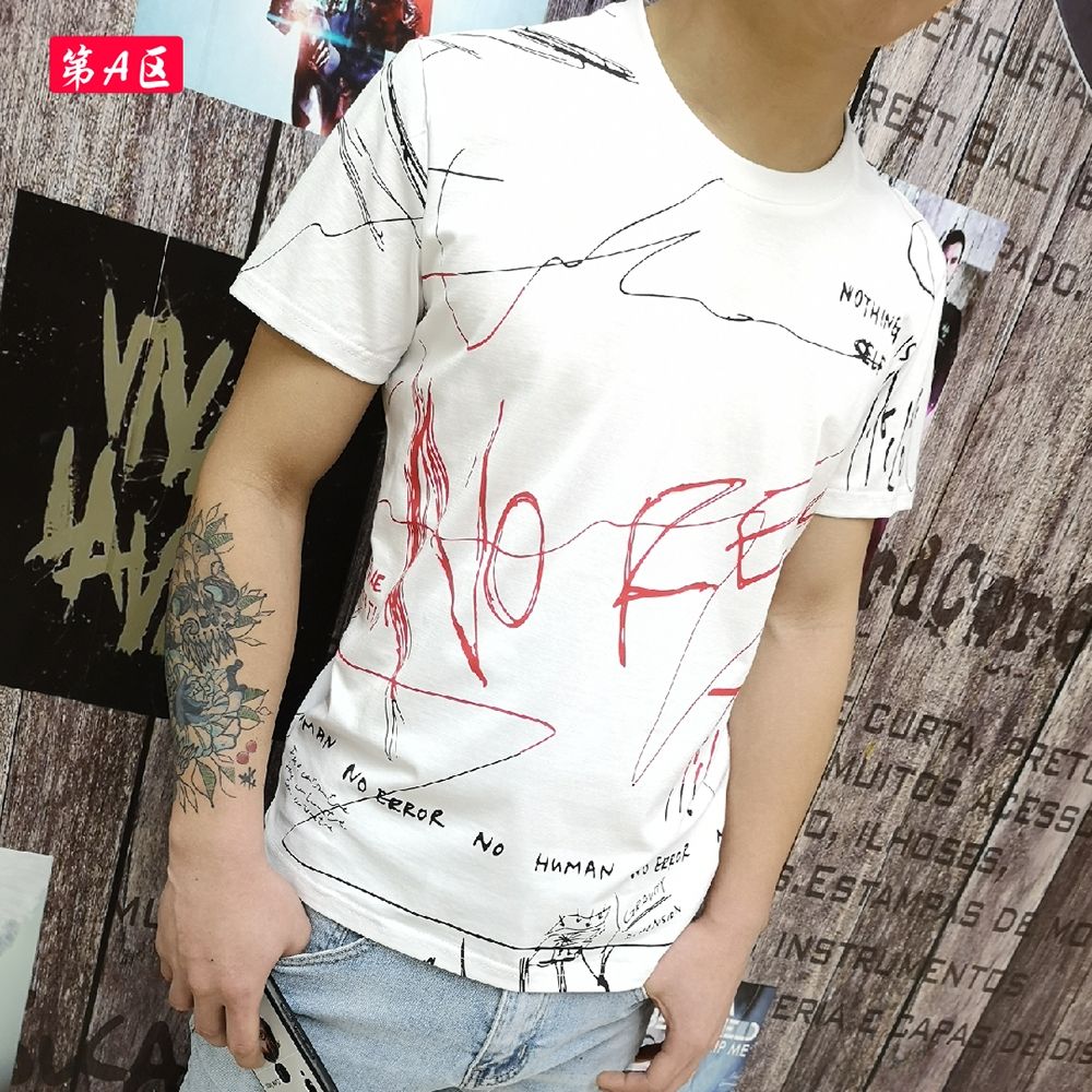 Men's short-sleeved, fashionable and trendy all-cotton silk glossy half-sleeved men's T-shirt Application Scenario