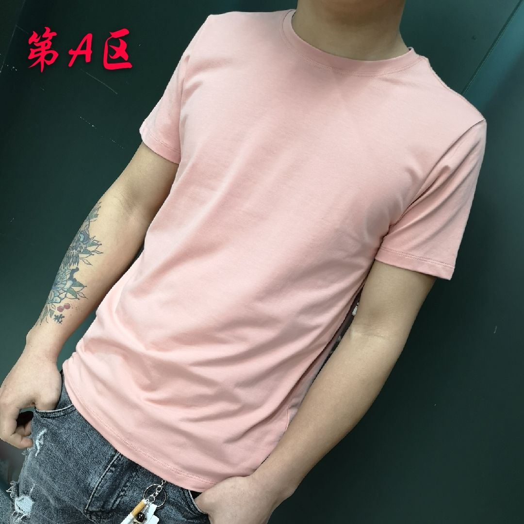 Men's all-cotton, bare-cut, body-hugging, fashionable and trendy short-sleeved and half-sleeved T-shirt details Picture