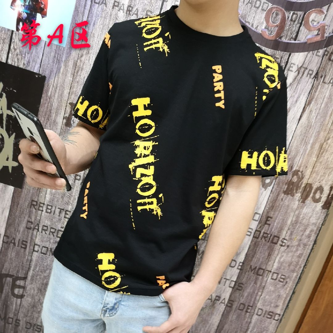 Men's fashion trend letter-printed slimming slightly wide all-cotton short-sleeved and half-sleeved T-shirt Application Scenario