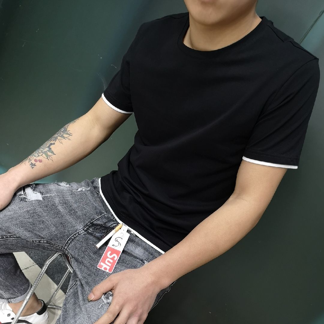 Men's all-cotton plain base, loose, slightly wide, form-fitting, simple and fashionable short-sleeved and half-sleeved T-shirt Specification image
