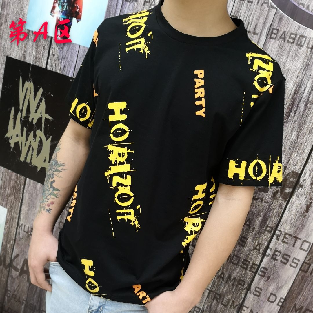 Men's fashion trend letter-printed slimming slightly wide all-cotton short-sleeved and half-sleeved T-shirt