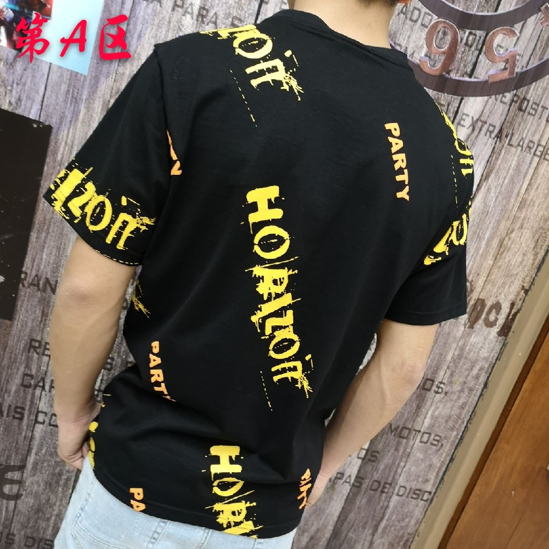 Men's fashion trend letter-printed slimming slightly wide all-cotton short-sleeved and half-sleeved T-shirt Specification image