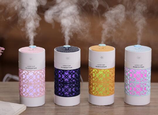 USB Lucky Cup Humidifier, Car Mini three-in-one humidifier, hollowed-out luminous humidifier