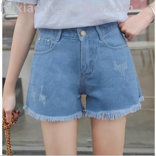 New denim shorts female high-waisted jeans Korean version of loose large size raw edge thin summer fashionable female shorts wholesale