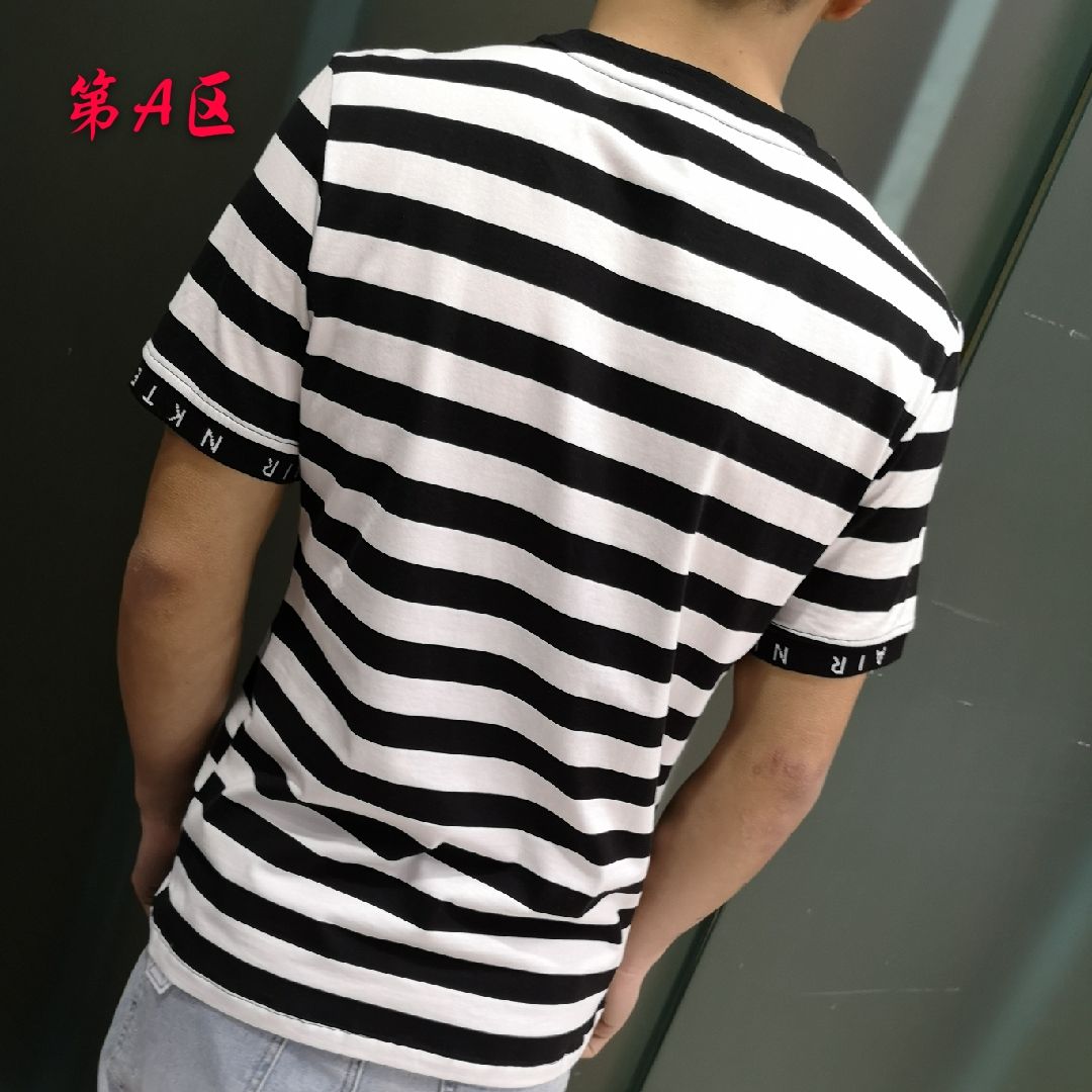 Men's all-cotton high-quality striped fashionable and trendy round-neck short-sleeved and half-sleeved best-selling T-shirt Specification image