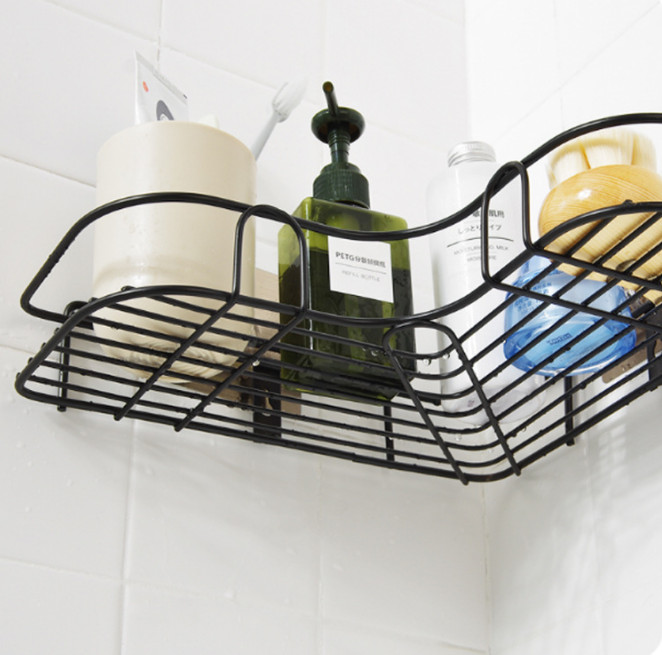 Non-drilling corner storage rack, kitchen seamless wall-mounted iron tripod, storage rack, washbasin and washbasin rack Specification image