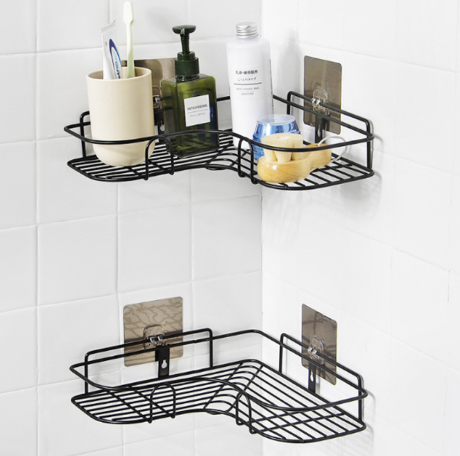Non-drilling corner storage rack, kitchen seamless wall-mounted iron tripod, storage rack, washbasin and washbasin rack