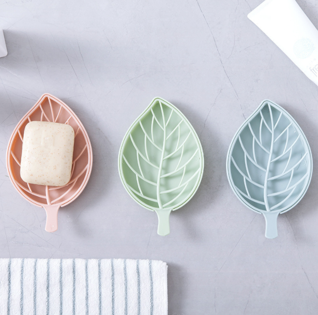 素色可拆洗双层沥水树叶香皂盒香皂托 浴室塑料大号肥皂盒置物架细节图