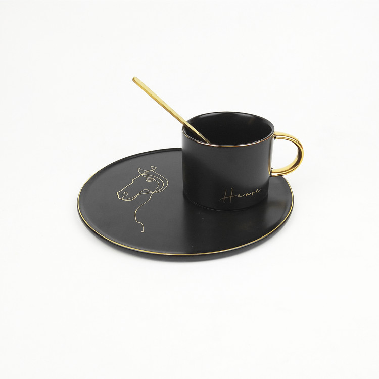 New creative ceramic coffee cup saucer Nordic elegant style Warhorse Gold English disc cup saucer gift thumbnail
