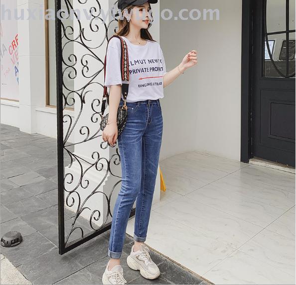 2019 fashion casual skinny jeans short legs high-waisted nine-point pants wholesale al-ke