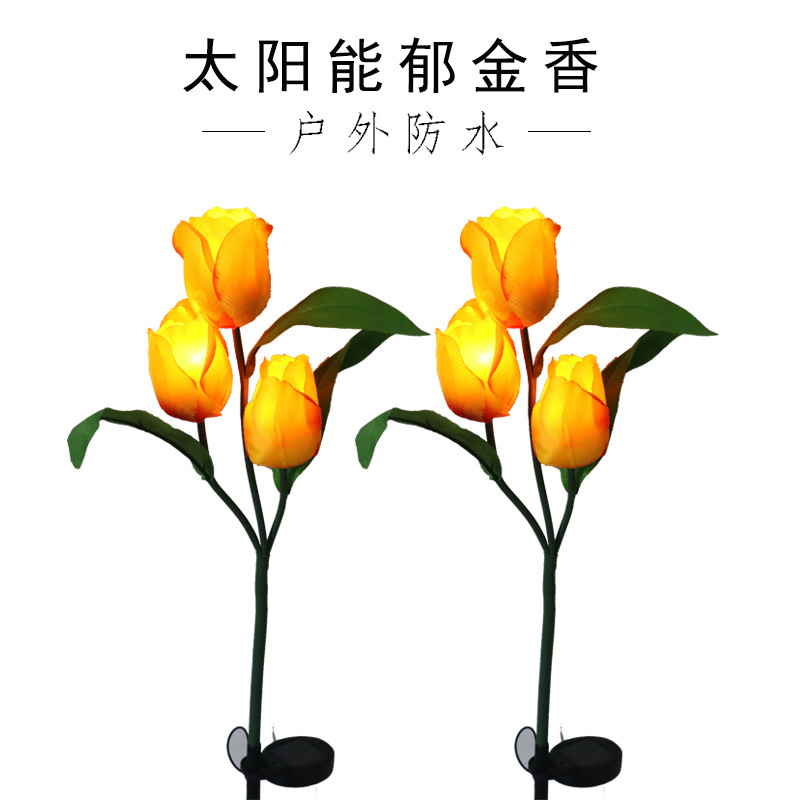 Led solar tulip lawn lamp three simulated tulip lanterns