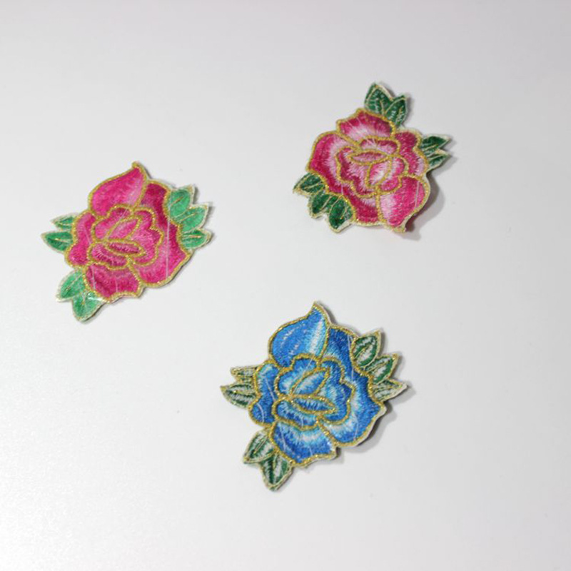 Peony Computer Embroidery Logo Cloth Patch Down Jacket Trademark Embroidery Patch Clothing Accessories Can Be Customized details Picture
