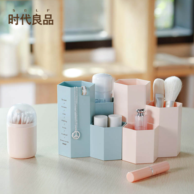 Simple and plain hexagonal prism combination pen holder office stationery classification box, cute for girls cosmetics storage box