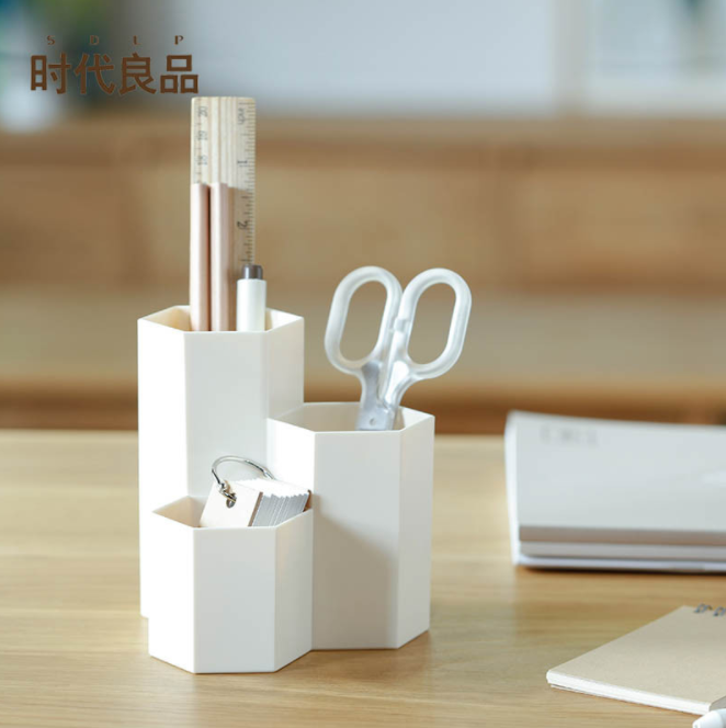 Simple and plain hexagonal prism combination pen holder office stationery classification box, cute for girls cosmetics storage box details Picture