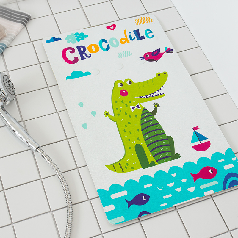 Pu Leather Bathroom Non-Slip Mat Toilet Shower Room Foot Mat Bathtub Children's Cartoon Bath Mat With Suction Cup