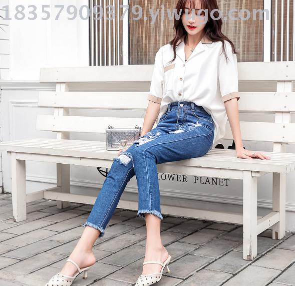 2019 Korean fashion trend High-waisted slimming 9-inch straight-leg pants for women al-ke