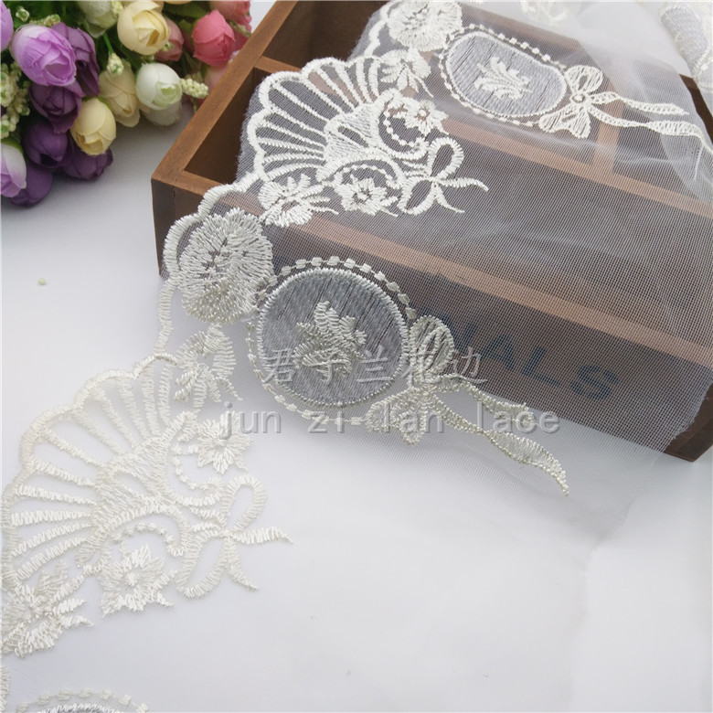 Embroidered lace on mesh fabric Specification image