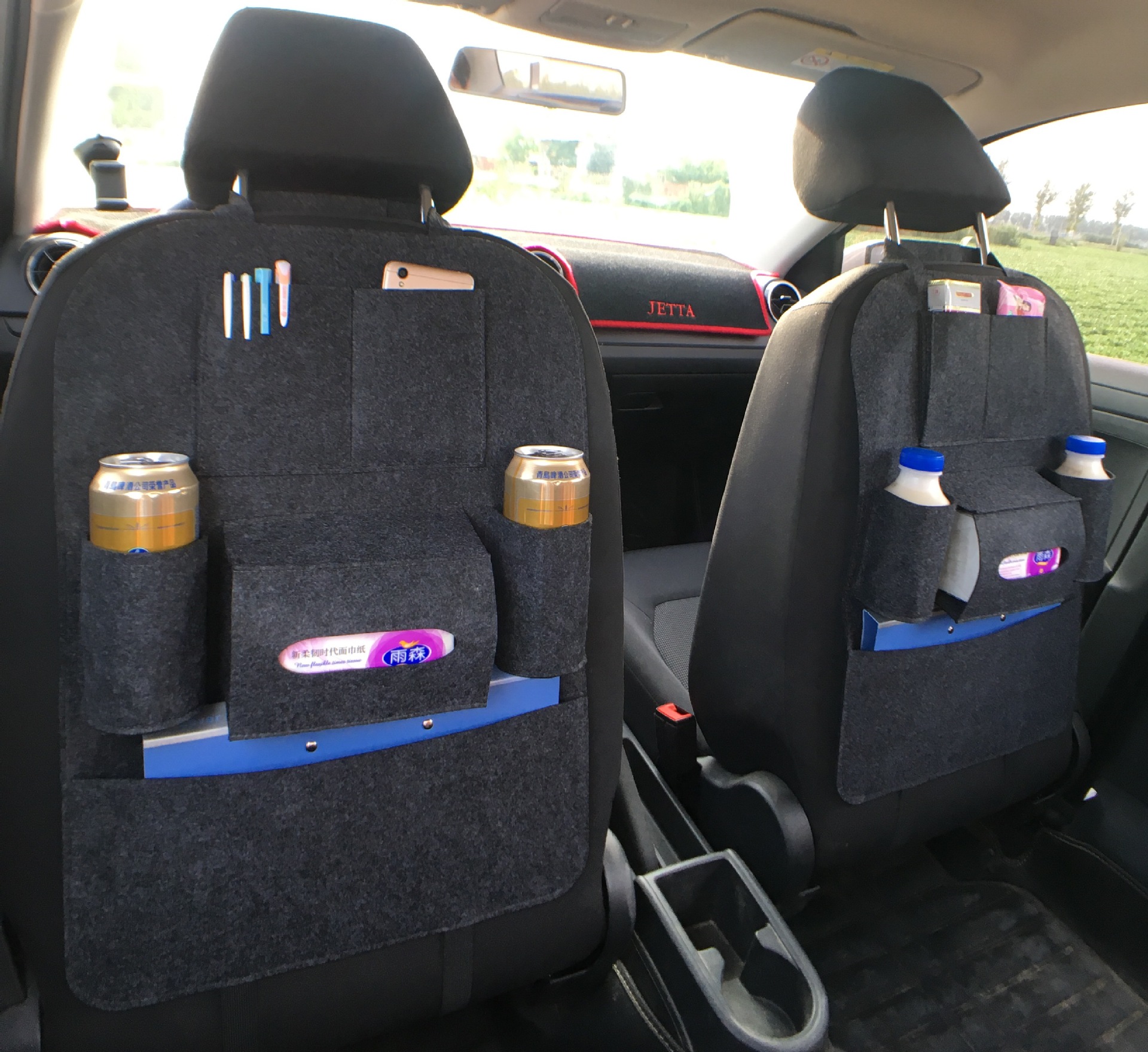 汽车置物袋毛毡坐椅置物袋收纳袋椅背袋水杯架内车内置物袋多功能仅供外贸外销仅供外贸外销仅供外贸外销产品图