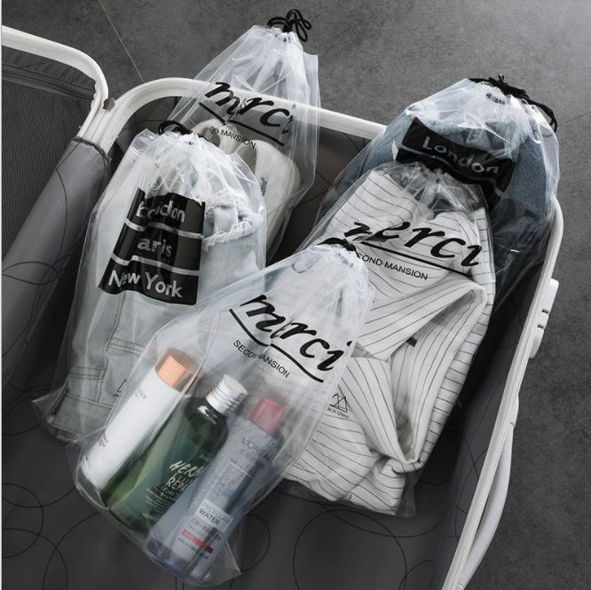 Transparent travel storage bags, waterproof shoe storage bags, essential travel drawstring bags, clothing drawstring bags, underwear bags Specification image