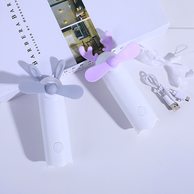 立体卡通手持风扇USB蓄电迷你风扇便携手持硅胶头套PP不伤手扇叶产品图