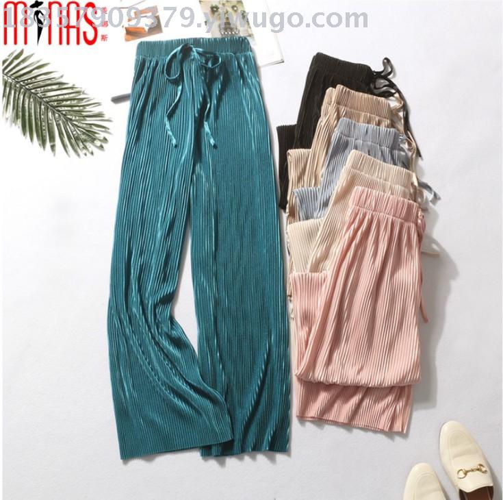 New Spring and summer pleated ice silk chiffon wide-leg pants Korean-style versatile casual nine-inch pants Application Scenario