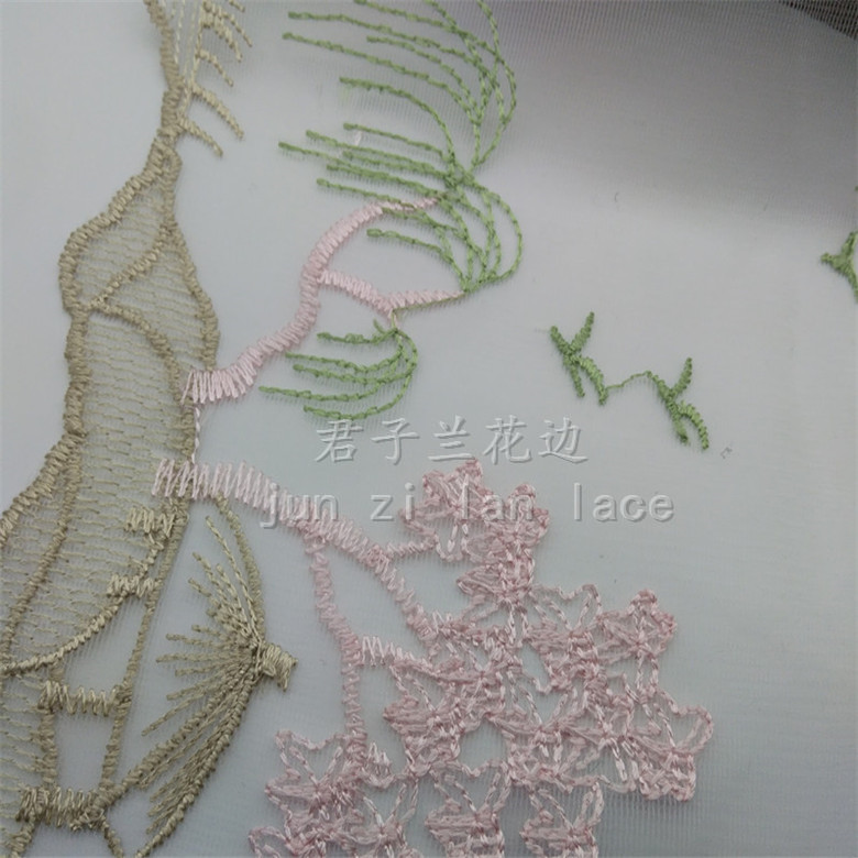 High-end mesh fabric with three-color embroidered lace Specification image