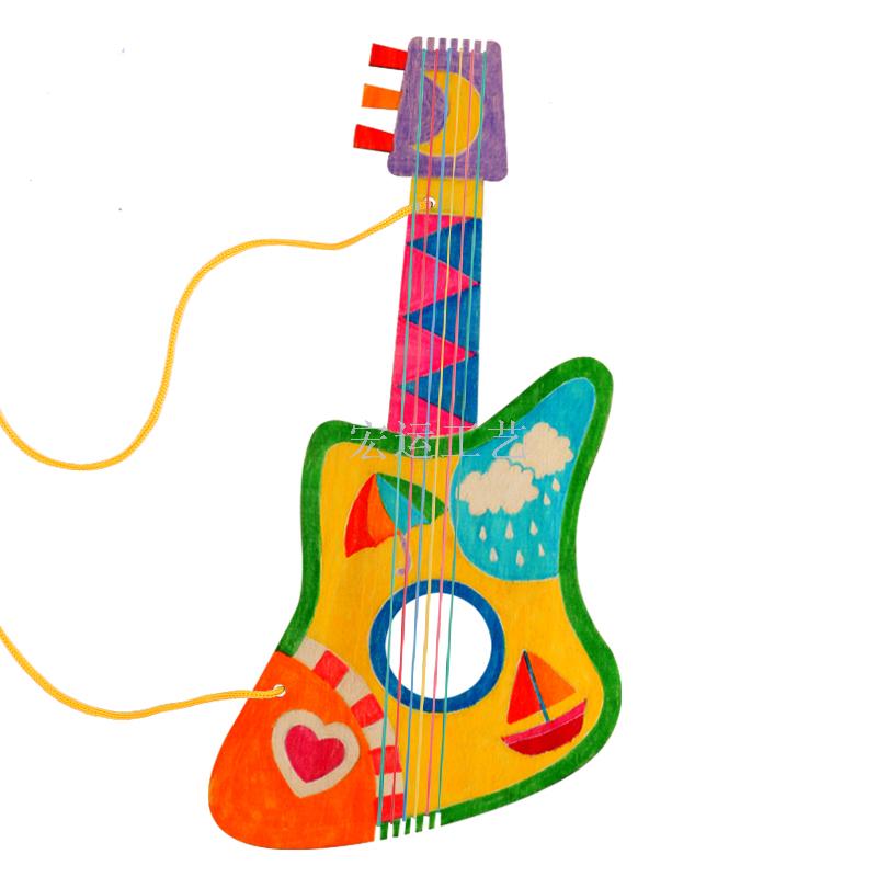厂家直销白坯木质吉他 幼儿园儿童手工diy绘画涂鸦木制吉它乐器产品图