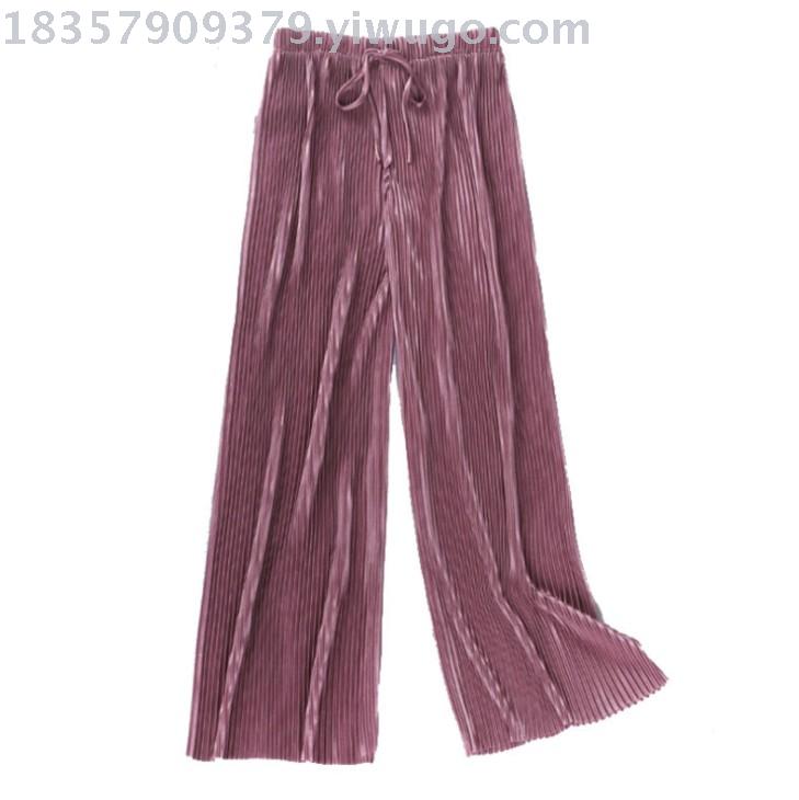 New Spring and summer pleated ice silk chiffon wide-leg pants Korean-style versatile casual nine-inch pants Specification image