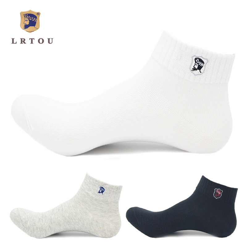 袜子男士纯棉 厂家直销老人头精梳棉 纯色男袜薄款夏季运动袜短筒
