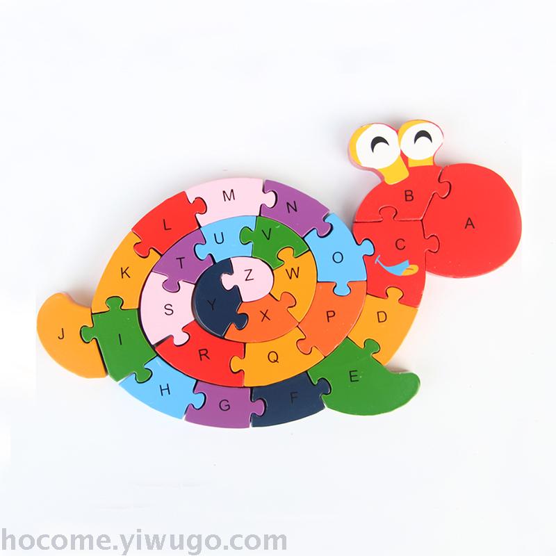 Factory direct sales of eco-friendly wooden 26-letter number children's educational puzzle board 3D snail puzzle Specification image