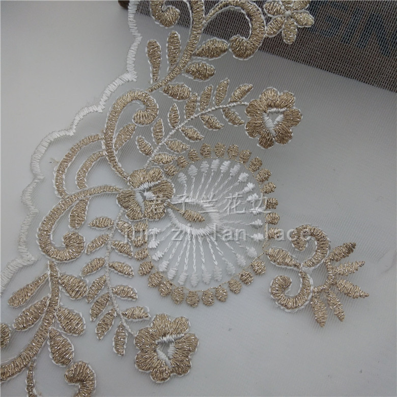 Exquisite gold thread embroidered lace Specification image