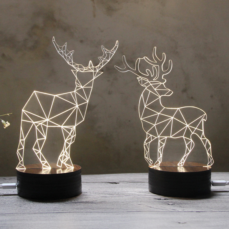 Creative USB night light Eye lamp 3D stereo vision lamp new fancy deer Christmas gift table lamp