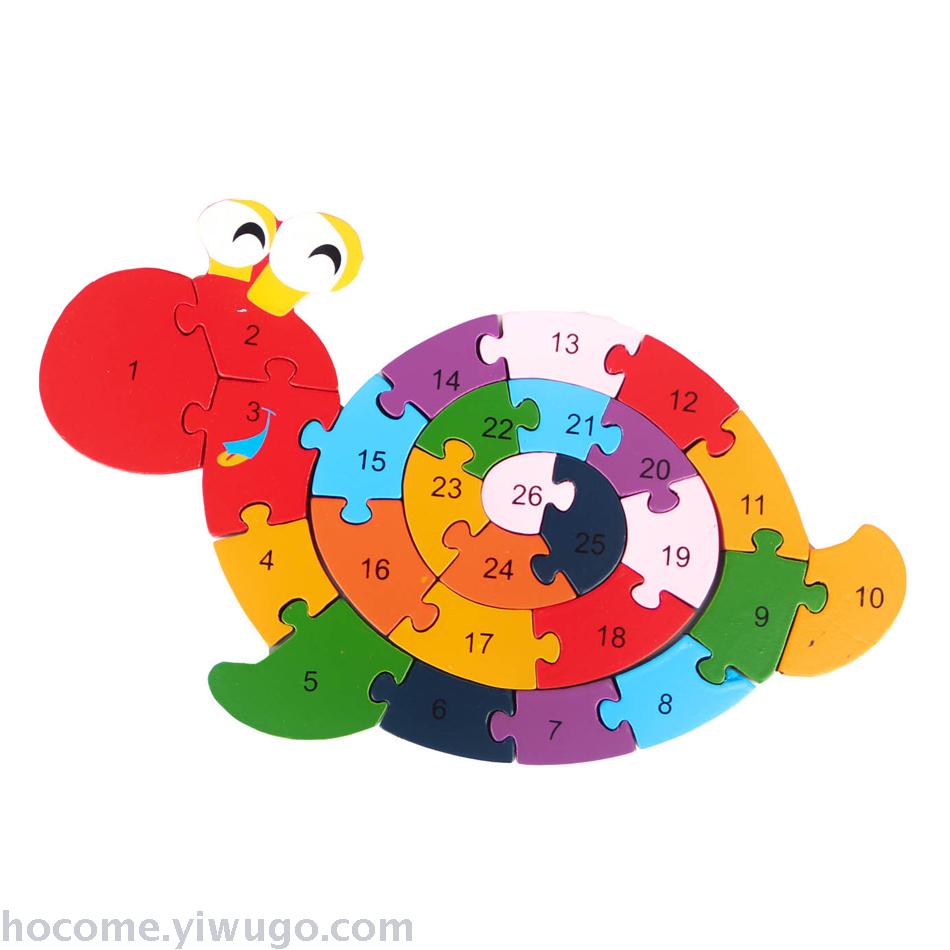 Factory direct sales of eco-friendly wooden 26-letter number children's educational puzzle board 3D snail puzzle Application Scenario