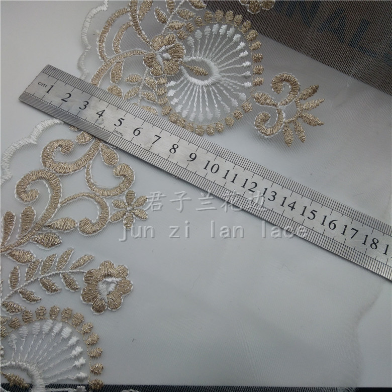 Exquisite gold thread embroidered lace details Picture